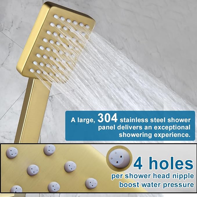 POP SANITARYWARE Brushed Gold Shower Faucet Set, Push Button Diverter Shower - Image 4