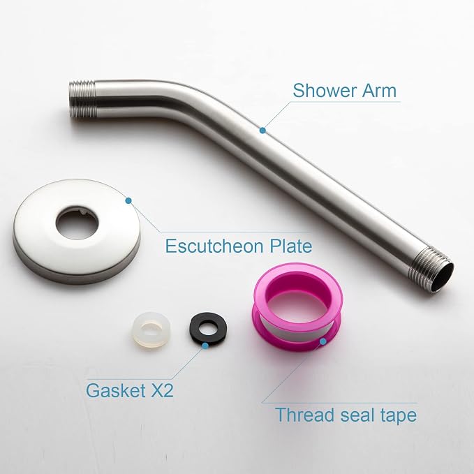 OFFO Shower Arm with Flange, 10 in Brushed Nickel Wall Mount Replacement Angle - Image 6