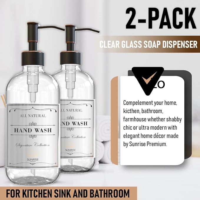 2 Pack Clear Glass Soap Dispenser 16 OZ - Image 4