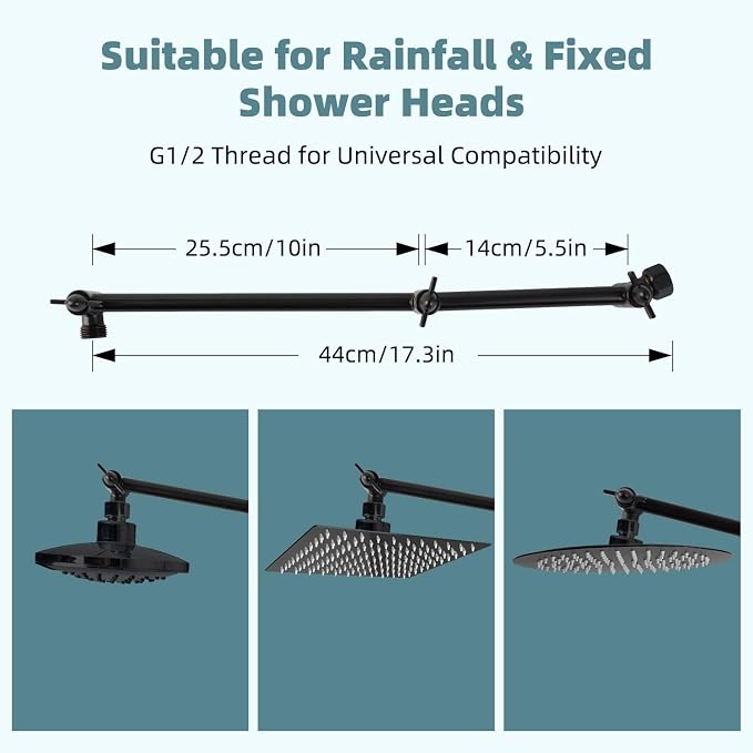 iFealClear All Metal 16" Shower Head Extension Arm, Solid Brass Shower Head - Image 4