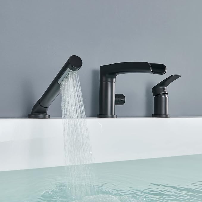 Waterfall Roman Tub Faucet Black Deck Mount Bathtub Faucets Brass Tub Filler - Image 6