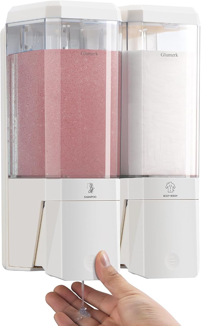 Shampoo and Conditioner Dispenser 2 Chamber No Drill Shampoo Dispenser by BoundlessHomeInfiniteLiving
