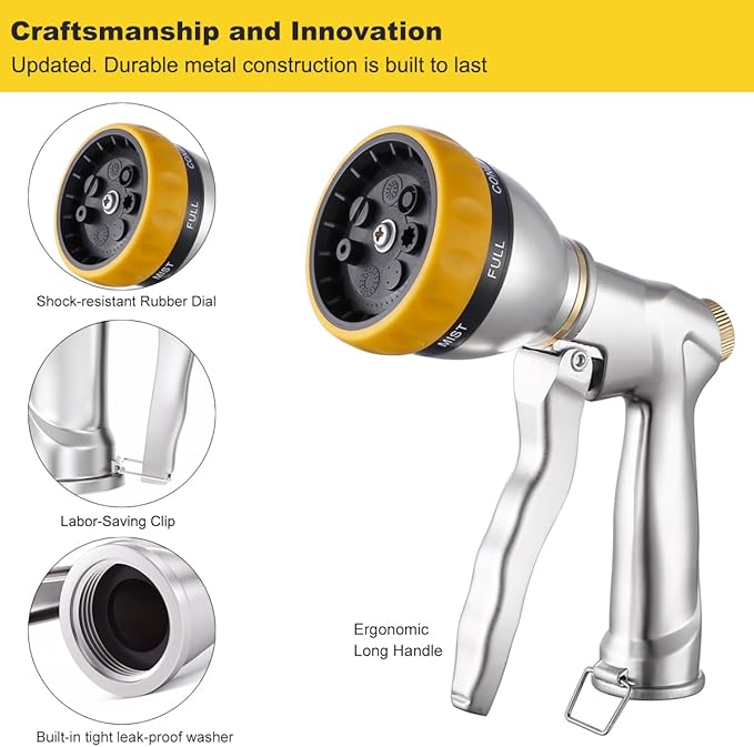 FANHAO Garden Hose Nozzle Sprayer, 100% Heavy Duty Metal Water Hose Sprayer - Image 3