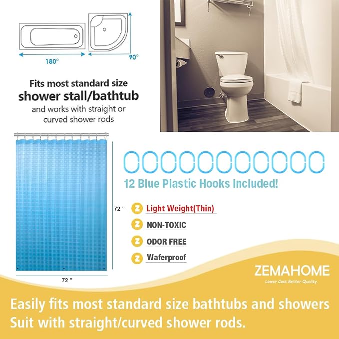 ZEMAHOMEEVA 3D Blue Geometric Plastic Shower Curtain Liner - Image 7