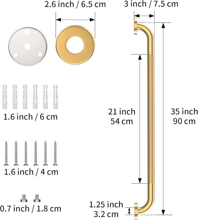 32 Inch Anti Slip Shower Grab Bar Gold, Munzong 2 Pack Bathroom Grab Bar - Image 2