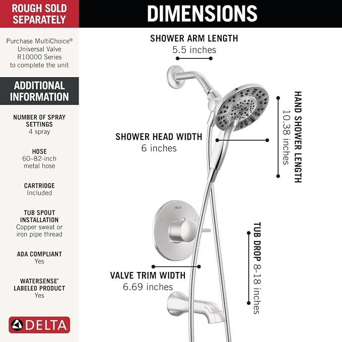 Delta Faucet Albion 14 Series Single-Handle Tub and Shower Faucet Set, Chrome - Image 4