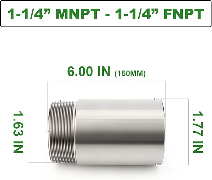 TAISHER 1PCS Stainless Steel Pipe Fittings, 1-1/4" NPT Male x 1-1/4" NPT Female - Image 2