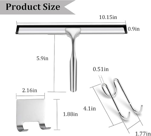 10-Inch Shower Squeegee for Glass Doors, Stainless Steel Shower Squeegee - Image 2