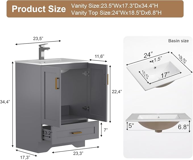 30 inch Bathroom Vanity with Sink, Modern White Vanity - Image 2