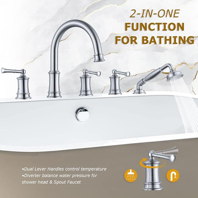 Roman Tub Faucet with Hand Shower, Antique Tub Shower Faucet Set with Valve - Image 2