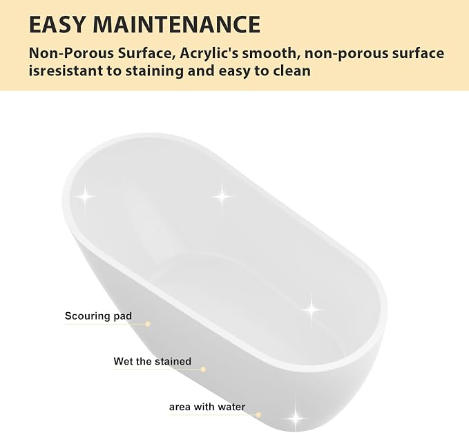 Logmey 59 Inch White Acrylic Freestanding Bathtub - Image 7