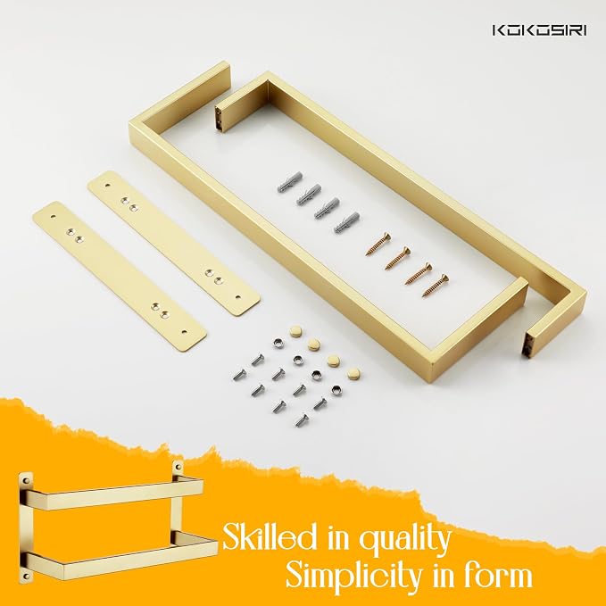 KOKOSIRI 16'' Towel Bars Bathroom 2-Tiers Ladder Brushed Gold Towel Rails Towel - Image 9