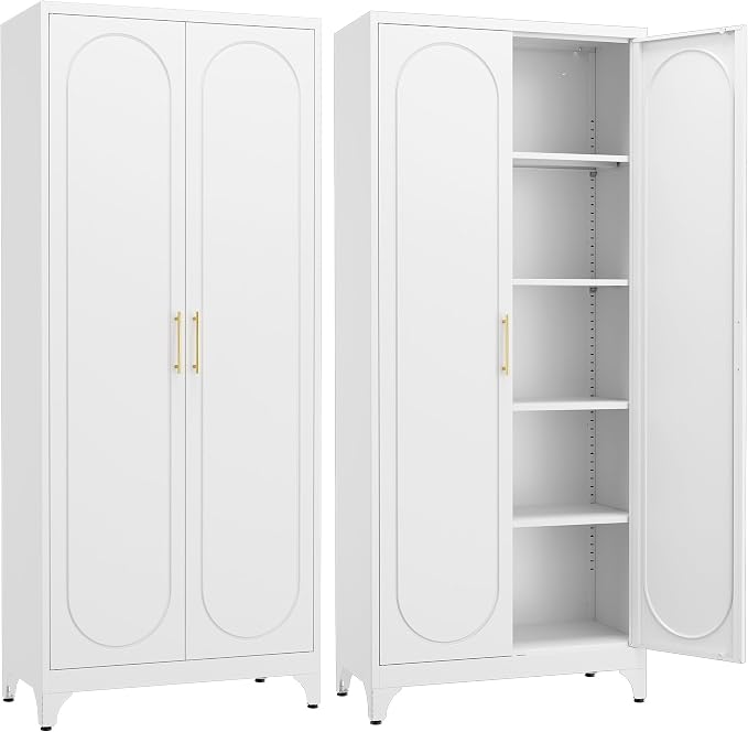 Kitchen Pantry Cabinet, 75 Inch White Metal Storage Cabinet by Steeloong