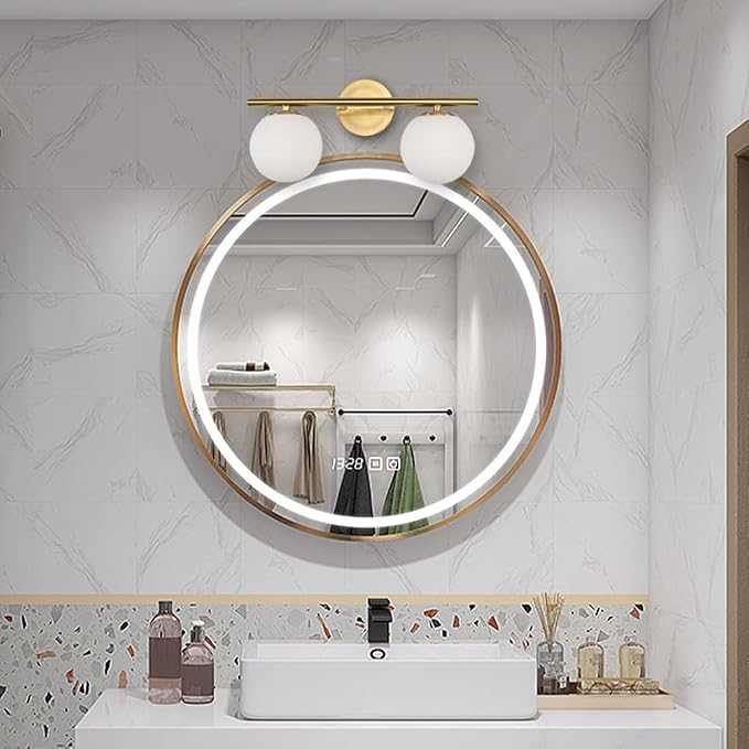 New Bathroom Vanity Light Fixtures 2 Lights Brushed Brass Milk White Globe - Image 4