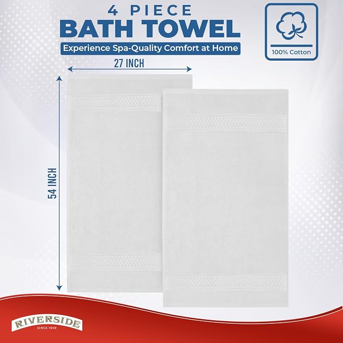 RIVERSIDE 100% Ring Spun Cotton Large Bath Towels Set of 4, 27 x 54 Inches – - Image 3