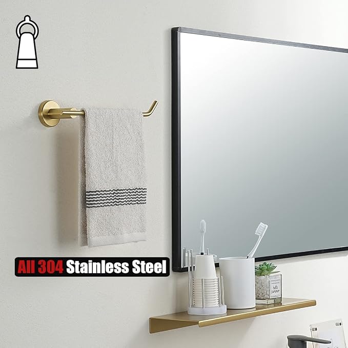 JQK Bathroom Hardware Set, 5-Piece Bath Accessories Set Brass Gold Wall Mount - Image 9