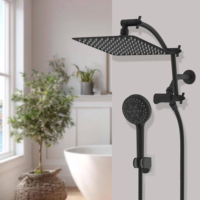 Hibbent All Metal Shower Head, 10 Sprays, Adhesive Showerhead Holder, Matte - Image 9