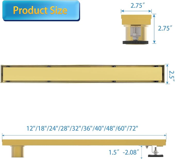 Linear Shower Drain, 60 inch Gold Drain - Image 7