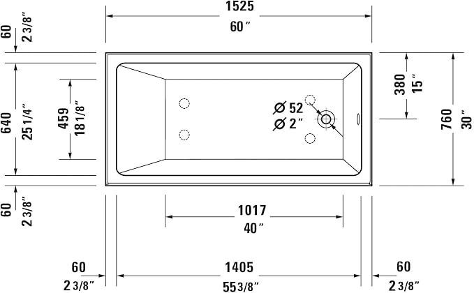 Duravit 700653-R Duravit No.1 60" Three Wall Alcove Acrylic Soaking Tub - Image 3