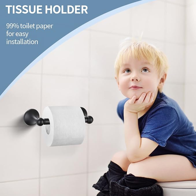 Bathroom Accessory Set, Matte Black Adjustable Expandable Towel Bar 4-Piece - Image 5