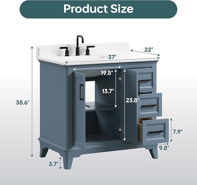 36 Inch Bathroom Vanity with Sink, Fully Assembled Bathroom Vanities with - Image 2