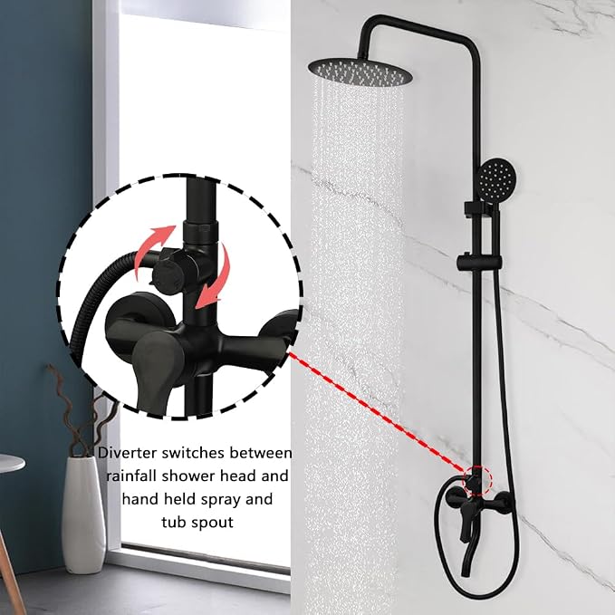 Exposed Shower System 8 Inch Rainfall Shower Head Matte Black Outdoor Shower - Image 4