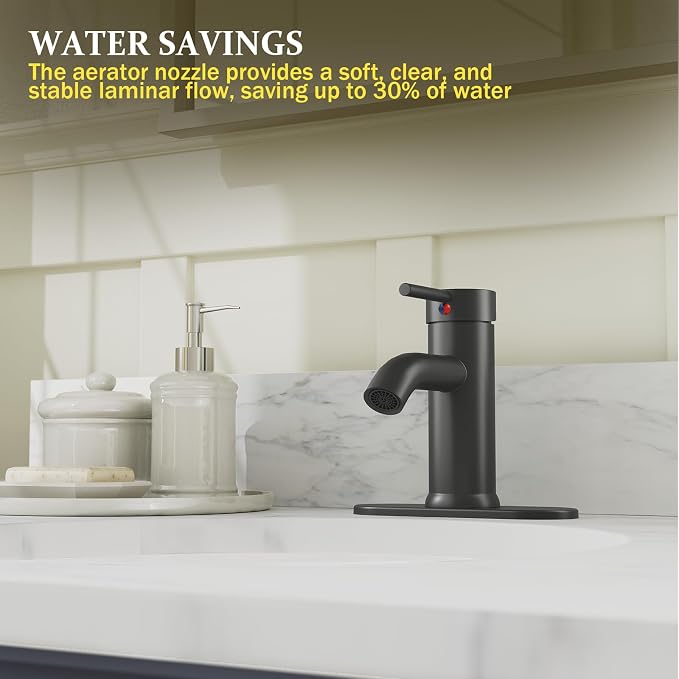 Matte Black Bathroom Faucet, Single Hole Single Handle Bathroom Sink Faucets - Image 6