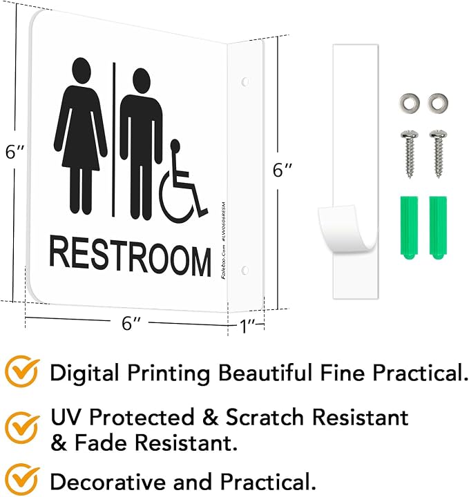 Faittoo Restroom Sign, Bathroom Signs, 4 Pack 6 x 6 Inches Acrylic Sign - Image 2