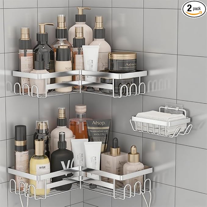 3 Pack Adhesive Corner Shower Caddy Shelf Organizer Rack, No Drilling Stainless by Unknown