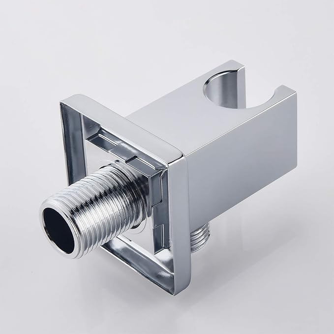 Chrome Wall Supply Elbow with Hand Shower Holder, Keymark Brass Square - Image 4