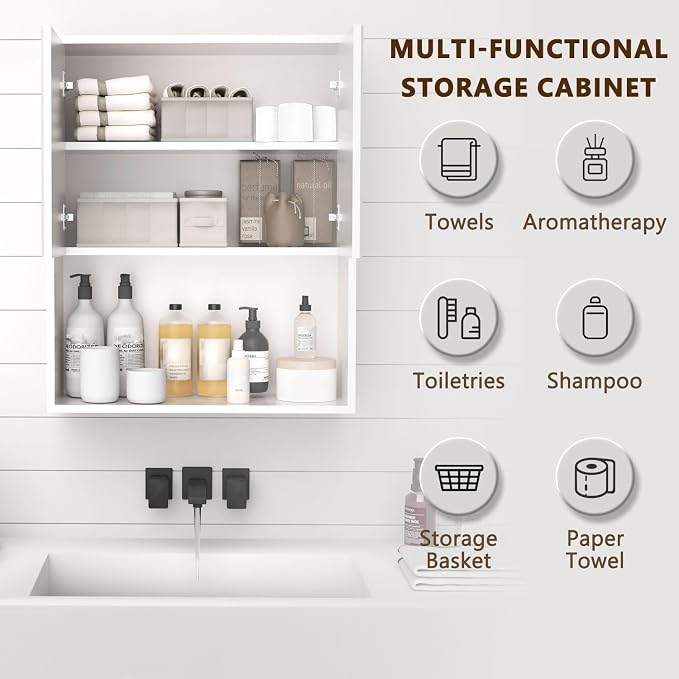 Fluted Bathroom Wall Cabinet Over The Toilet Storage, Wall Mounted Cabinet - Image 6
