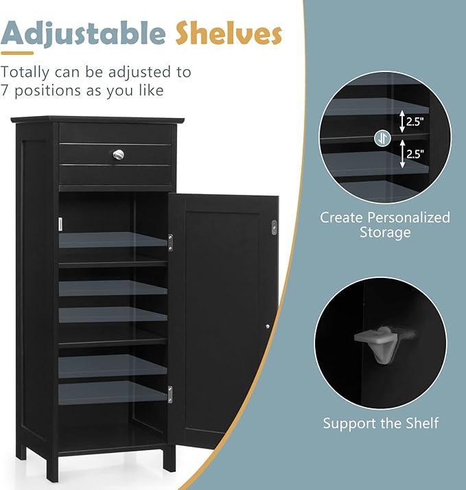 COSTWAY Bathroom Storage Cabinet, Single Door Floor Cabinet - Image 4