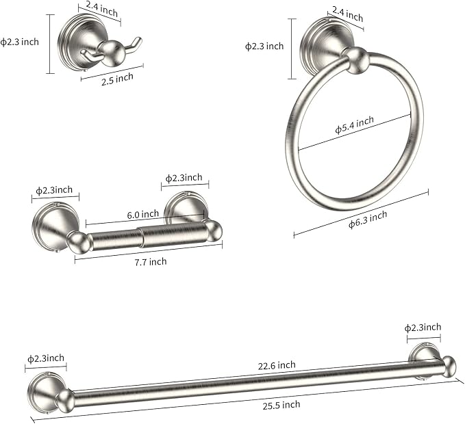 Newfun 8-Pieces Brushed Nickel Bathroom Accessories Set Towel Racks - Image 4