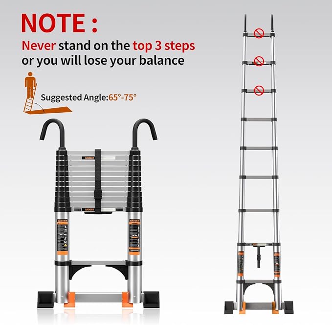 Telescoping Ladder, with Stable Hook and stabilizer barand, Extension Ladder - Image 8