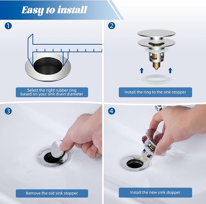 Hibbent 2 Pack All Metal Upgraded Bathroom Sink Stopper, Universal Pop Up Sink - Image 6