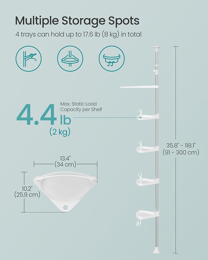 SONGMICS Corner Shower Caddy Tension Pole, 4-Tier Rust-Resistant Shower - Image 2