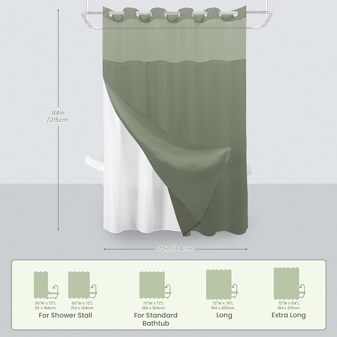 Inhousolu Extra Long No Hook Shower Curtain - Image 7