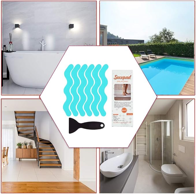 Anti Slip Shower Stickers, Adhesive Decals Safety Strips Scraper - Image 6