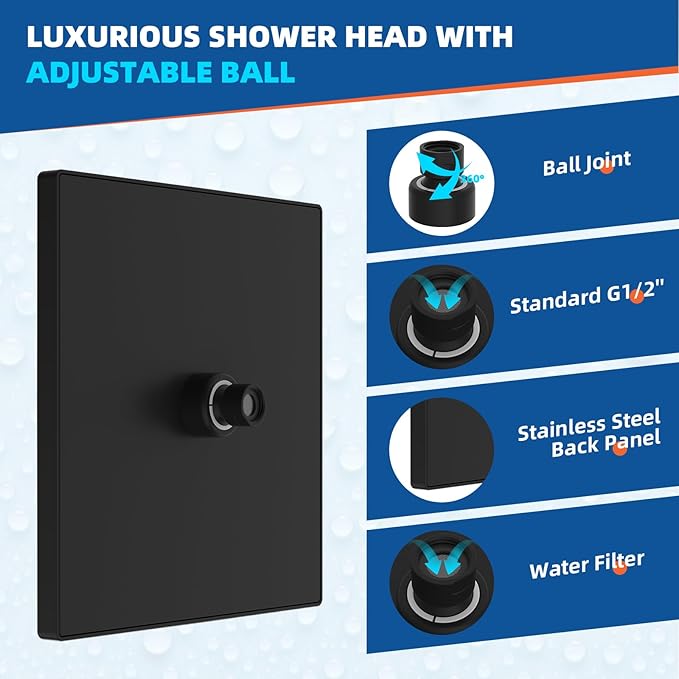 Hibbent Thickness Metal Rain Shower Head, 10 Inch High Pressure Rainfall Shower - Image 3