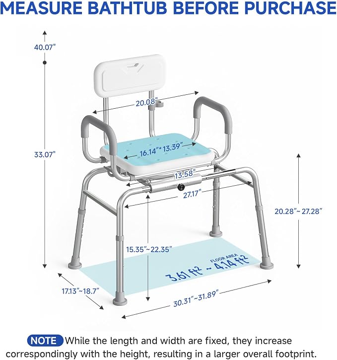Sliding Shower Chair with Swivel Seat, Tub Transfer Bench - Image 3