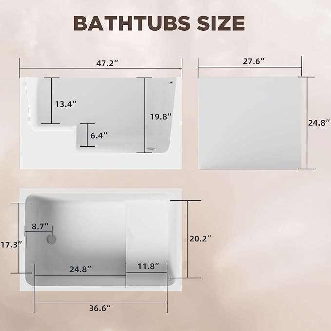43 Square Inch Acrylic Independent Bathtub, Capacity 50 Gallons, Can Hold 650 - Image 5
