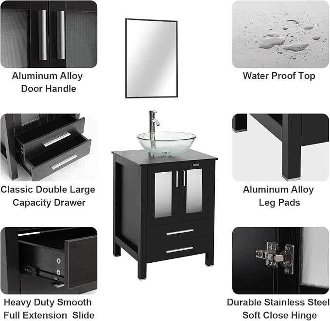 eclife 24" Modern Bathroom Vanity Sink Combo Freestanding Cabinet - Image 4