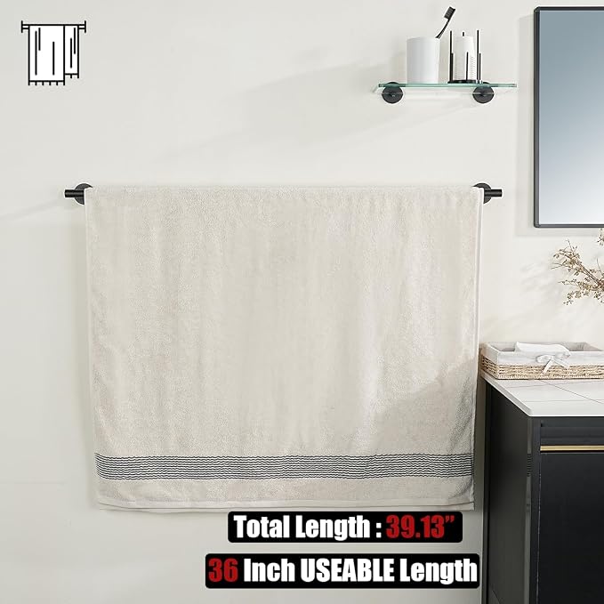 JQK Bath Towel Bar Black, 39 Inch 304 Stainless Steel Thicken 1mm Single Towel - Image 3