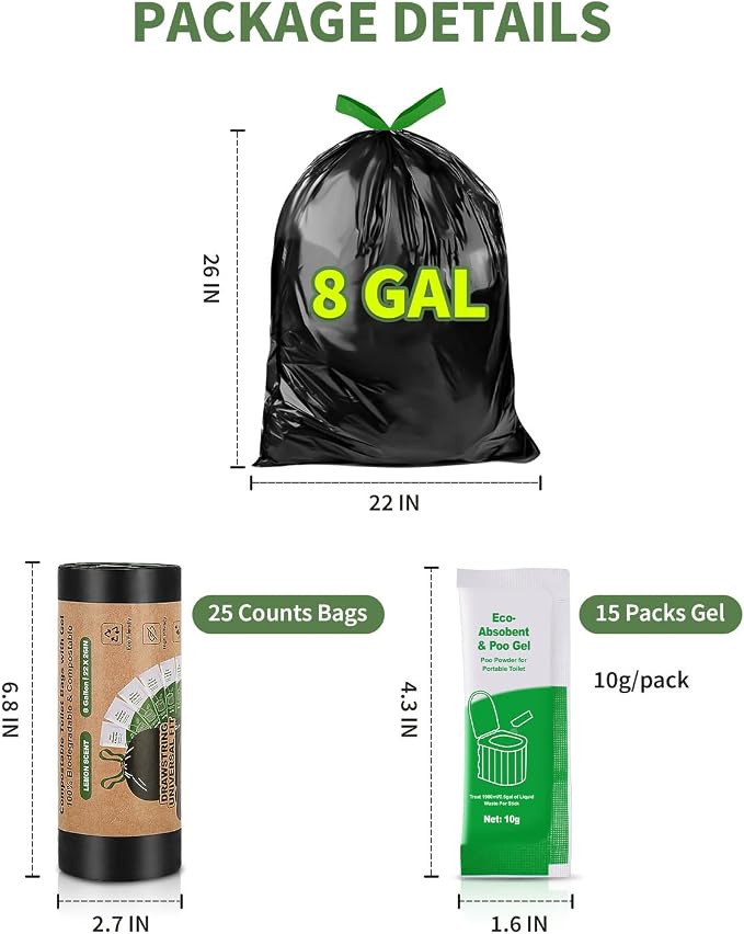 Camping Toilet Bags Poo Gel Set, 8 Gallon Composting Toilet - Image 2