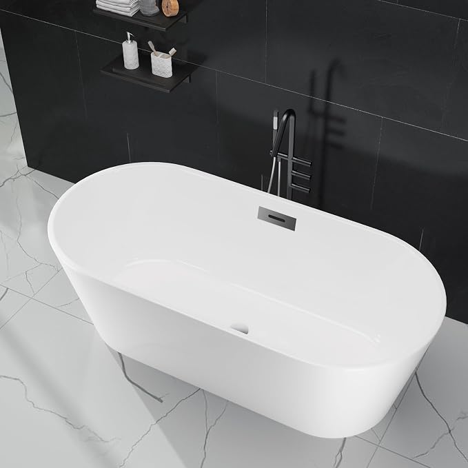 59" Free Standing Tub, Acrylic Soaking Bathtub, Stand Alone Freestanding Tub - Image 4