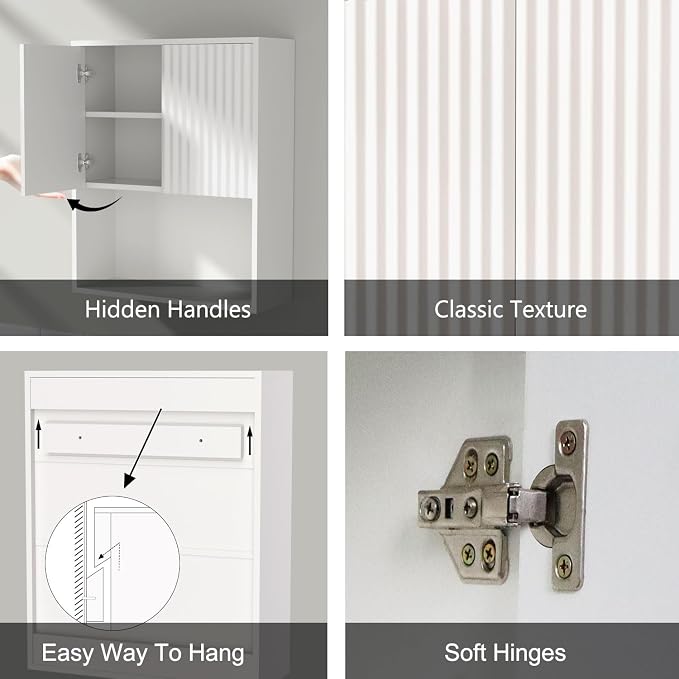 Fluted Bathroom Wall Cabinet Over The Toilet Storage, Wall Mounted Cabinet - Image 3