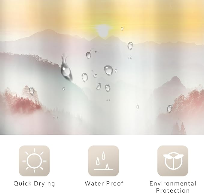 Riyidecor Misty Mountain Shower Curtain 72Wx72H Inch Red Sunrise Nature Scenery - Image 7