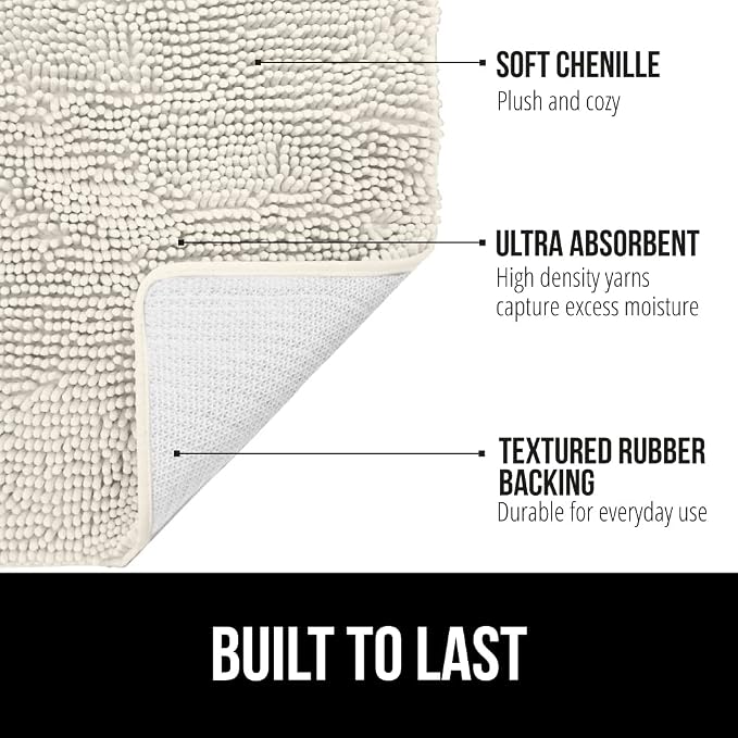 GORILLA GRIP Bath Rug Mat 48x17, Thick Soft Absorbent Chenille, Quick Dry - Image 3