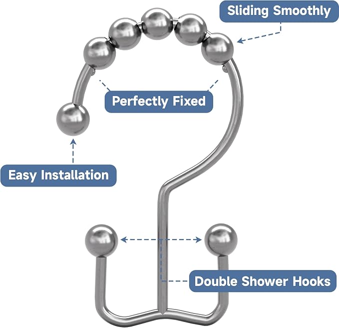 Titanker Shower Curtain Hooks Rings, Rust-Resistant Metal Double Glide Shower - Image 5