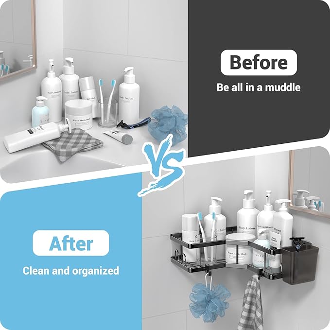 Corner Shower Caddy, 2 Pack Adhesive Shower Corner Organizer Shelves, No - Image 5